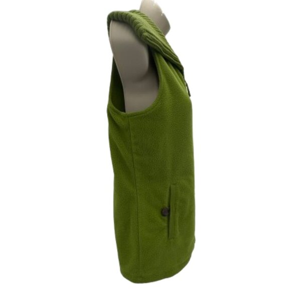 Lands' End Women's Small  Green Fleece Zip Up Wide Ribbed Knit Collar Vest - Picture 6 of 8